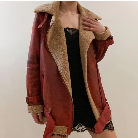 NEW Urban Outfitters Oversized Faux Leather Aviator Jacket